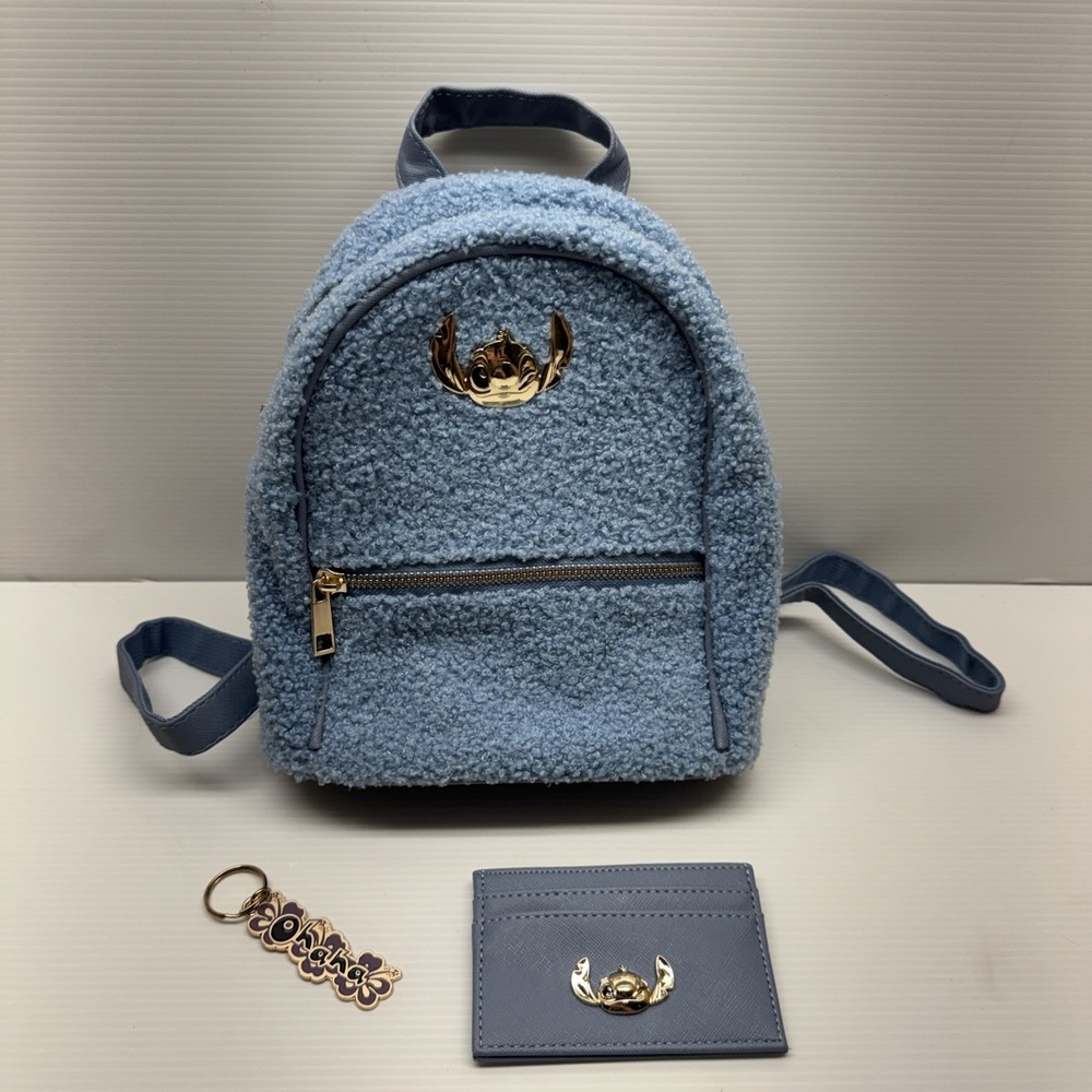 Disney Stitch Blue Plush & Gold Mini Backpack Bioworld Lilo and Stitch RARE